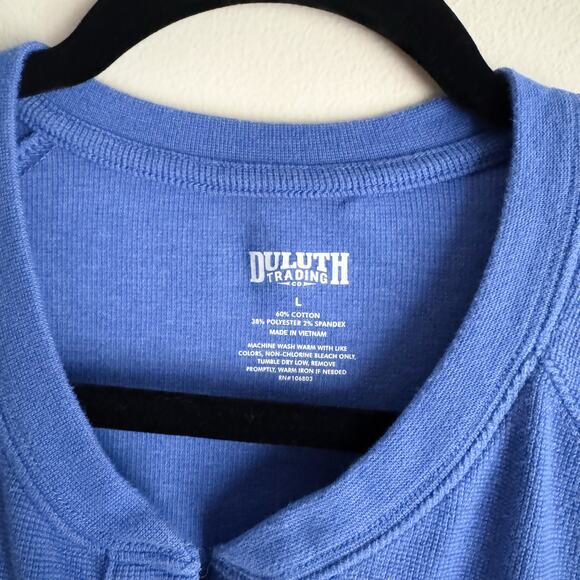 Duluth Trading Co Blue Longtail T Winter Waffle Henley Top Large Gorp Norm Core - Picture 3 of 6